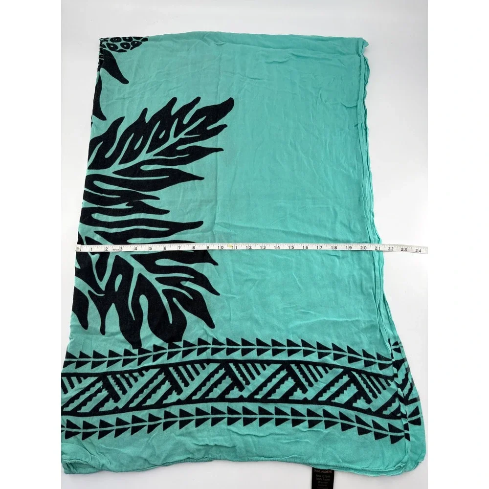 Casual Movements Turquoise Black Tropical Leaf Rayon Sarong Wrap One Size
